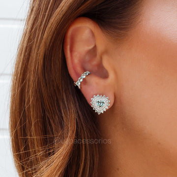 Brinco prata 925 coração turmalina clara