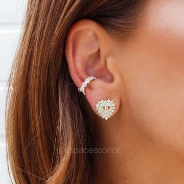 Brinco prata 925 coração citrino