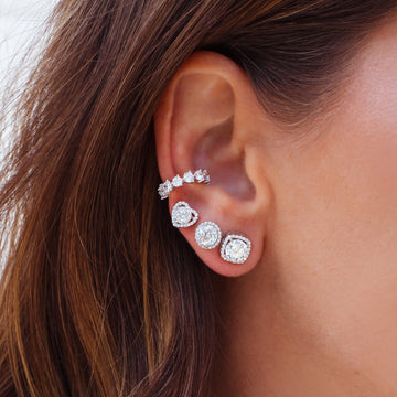 Brinco MOISSANITE redondo entorno cravejado 1 quilate joia em prata 925 com banho de ródio branco
