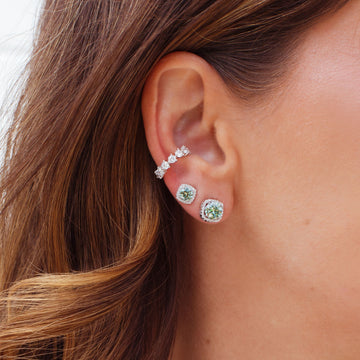 Brinco MOISSANITE quadrado verde ciano menor 0,5 quilate com banho de ródio branco