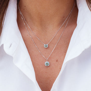 Colar MOISSANITE verde ciano quadrado 1 quilates em prata 925 com banho de ródio branco