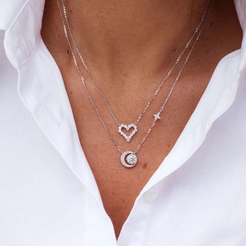 Colar MOISSANITE meia lua 1 quilate joia em prata 925 com banho de ródio branco