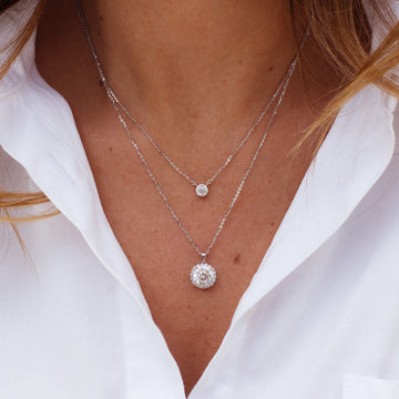 Colar MOISSANITE solitário 0,5 quilate 5mm joia em prata 925 com banho de ródio branco