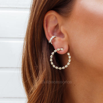 Brinco C gotas citrino com banho de ródio branco