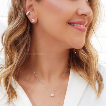 Conjunto oval cristal com banho de ródio branco