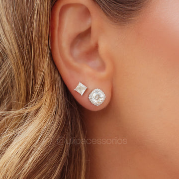 Brinco MOISSANITE quadrado 5mm em prata 925