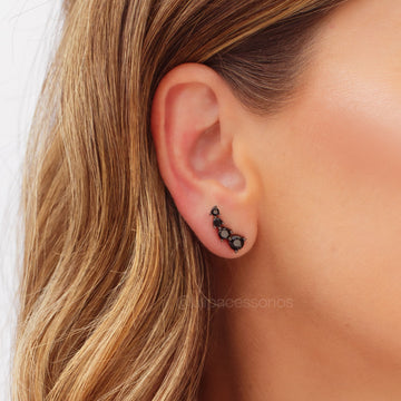 Brinco mini ear cuff ovais crescentes zircônia negra com banho de ródio negro