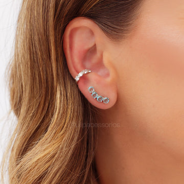 Brinco ear cuff 4 ovais topázio com banho de ródio branco