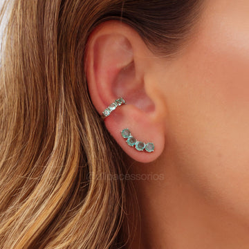 Brinco ear cuff 4 ovais turmalina com banho de ródio branco