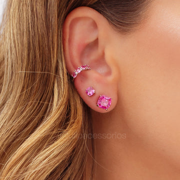 Piercing zircônia turmalina rosa com banho de ródio branco