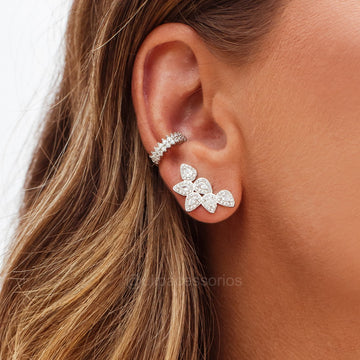 Brinco ear cuff gotas com zircônia cristal entorno cravejado com banho de ródio branco