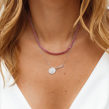 Colar riviera zircônia rosa 3mm 40cm com banho de ródio branco