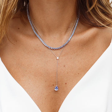 Colar Riviera 3 garras trama rígida com zircônia tanzanita em ródio branco 40cm 3mm