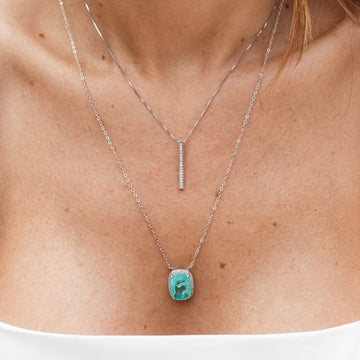 Colar palito cravejado com corrente em prata 925