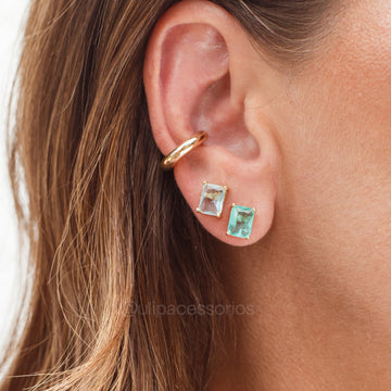 Brinco retângulo topázio com banho de ouro 18k
