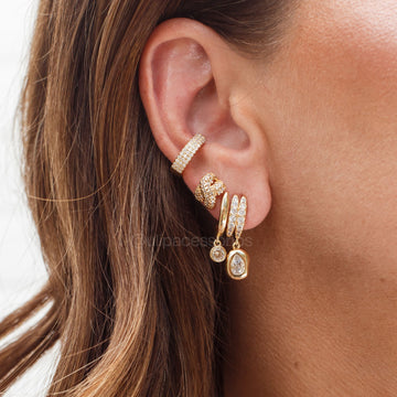 Brinco 3 linhas com ovais cristais pendurados com banho de ouro 18k