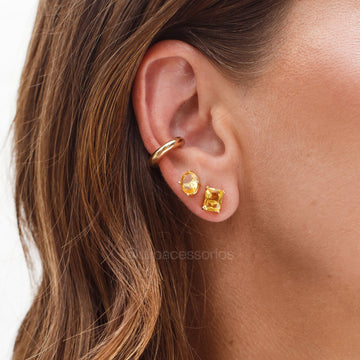 Brinco retângulo citrino power com banho de ouro 18k