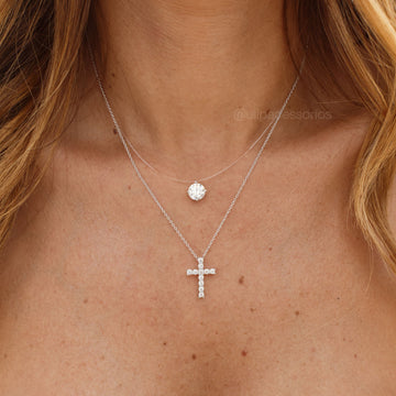 Colar MOISSANITE crucifixo 0,06 quilates joia em prata 925 com banho de ródio branco