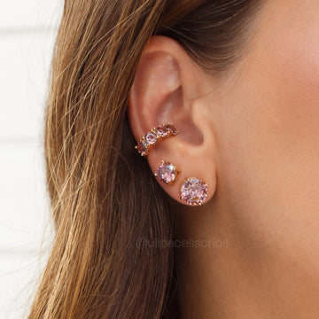 Brinco solitário com zircônia rhodolite maior com 10mm e banho de ouro 18k