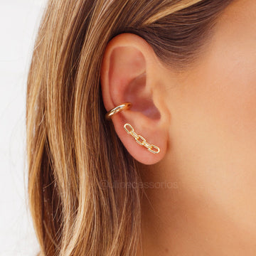 Brinco ear cuff elos lisos com banho de ouro 18k