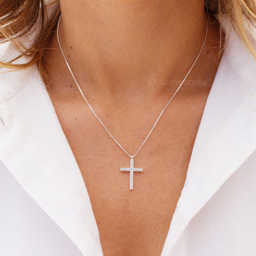 Colar prata 925 crucifixo cravejado