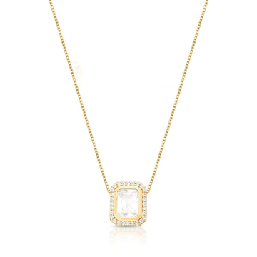 Colar retângulo cristal entorno cravejado com banho de ouro 18k