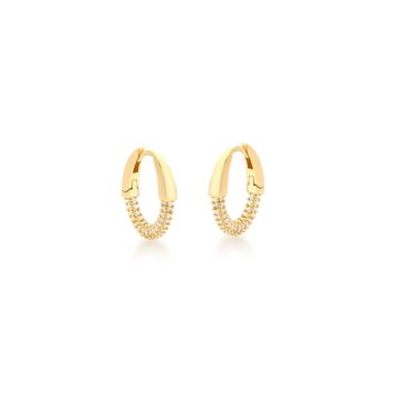 Brinco argola menor lisa e cravejada com banho de ouro 18k