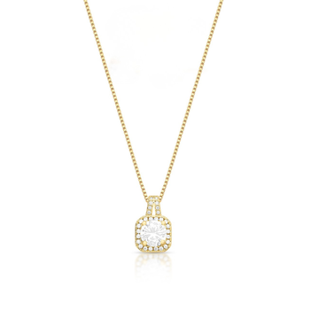 Colar quadrado com zircônia cristal com entorno cravejado e banho de ouro 18k