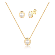 Conjunto oval cristal com banho de ouro 18k