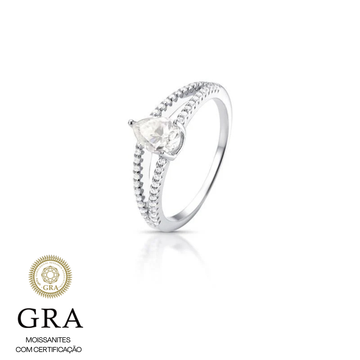 Anel MOISSANITE gota 7mm 0,8 quilates com banho de ródio branco