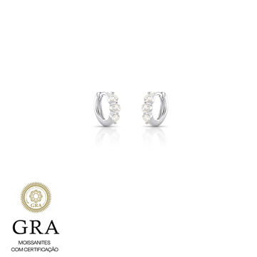 Brinco MOISSANITE argola em prata 925 3 pedras 3mm 0,1 quilates