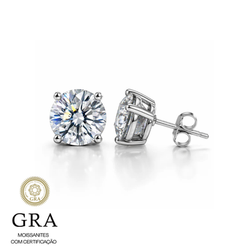 Brinco MOISSANITE solitário em prata 925 pedra 10mm 4 quilates