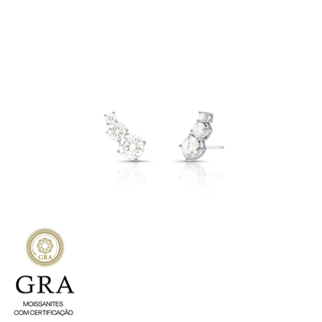 Brinco ear cuff em prata 925  3 pedras MOISSANITE de 7mm e 1,2 quilates