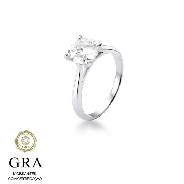 Anel solitário moissanite 8mm 2ct prata 925