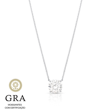 Colar MOISSANITE solitário joia em prata 925 pedra 10mm 4 quilates