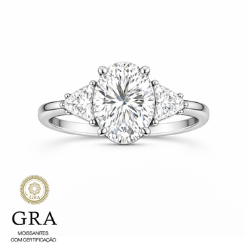 Anel MOISSANITE joia em prata 925 oval luxo 8X10MM 3ct com banho de ródio branco