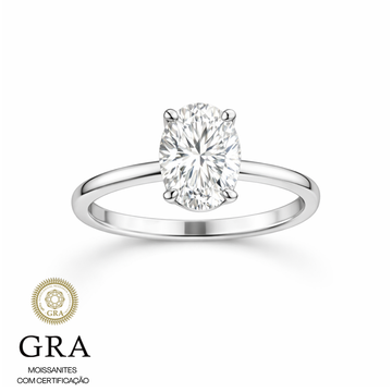 Anel MOISSANITE joia em prata 925 oval 7X9MM 2ct e banho de ródio branco