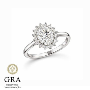 Anel MOISSANITE joia em prata 925 oval princess 7X9MM 2,34ct e banho de ródio branco