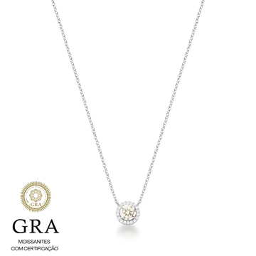 Colar pedra MOISSANITE oval entorno cravejado em prata 925, pedra 5mm 0,5 quilates