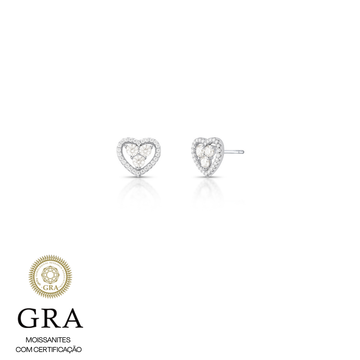 Brinco prata 925 coração MOISSANITE 3mm 0.1 quilates