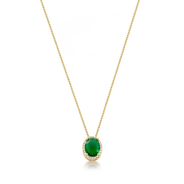 Colar oval esmeralda entorno cravejado com banho de ouro 18k