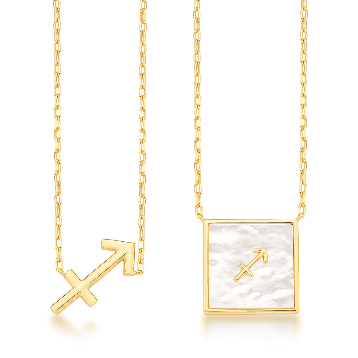 Colar signo SAGITÁRIO escapulário em madrepérola dourado longo 65cm