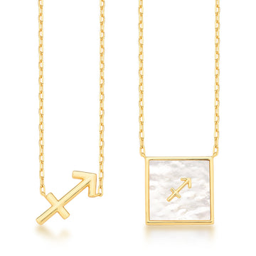 Colar signo SAGITÁRIO escapulário em madrepérola dourado longo 65cm