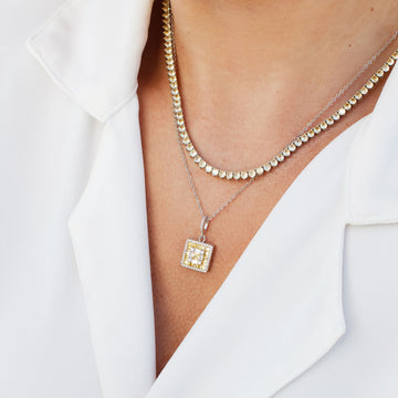 Colar riviera 3 garras trama rígida com zircônia citrino banho de ródio branco 3mm