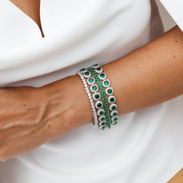 Pulseira riviera ovais esmeralda luxo com banho de ródio branco