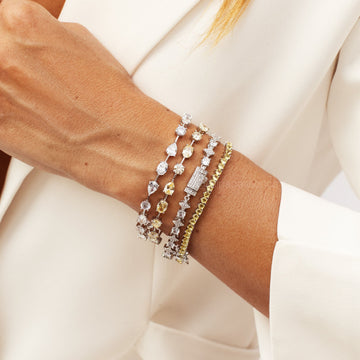 Pulseira riviera fio faca gota e oval com zircônia citrino e banho de ródio branco