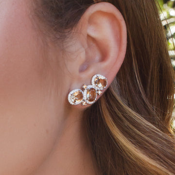 Brinco ear cuff ovais champanhe entorno cravejado com banho de ouro 18k