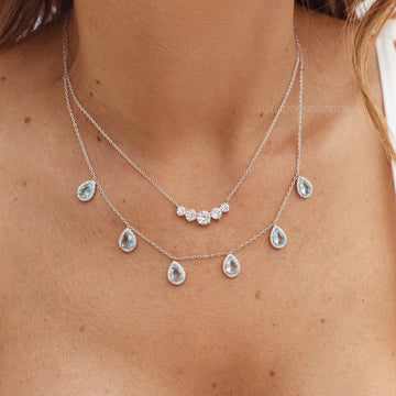 Colar gotas topázio entorno cravejado e banho de ródio branco