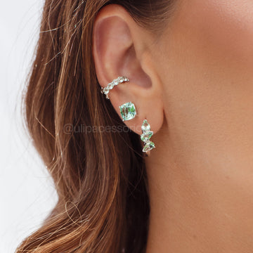 Brinco prata 925 argola 3 gotas verde clara