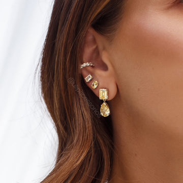 Brinco mini retângulo citrino com banho de ródio branco